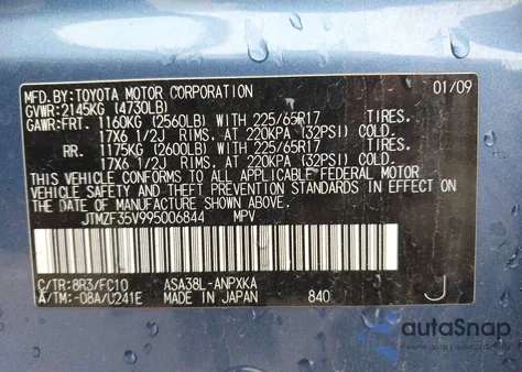 2009 Toyota Rav4 z USA, uszkodzony, nr VIN JTMZF35V995006844